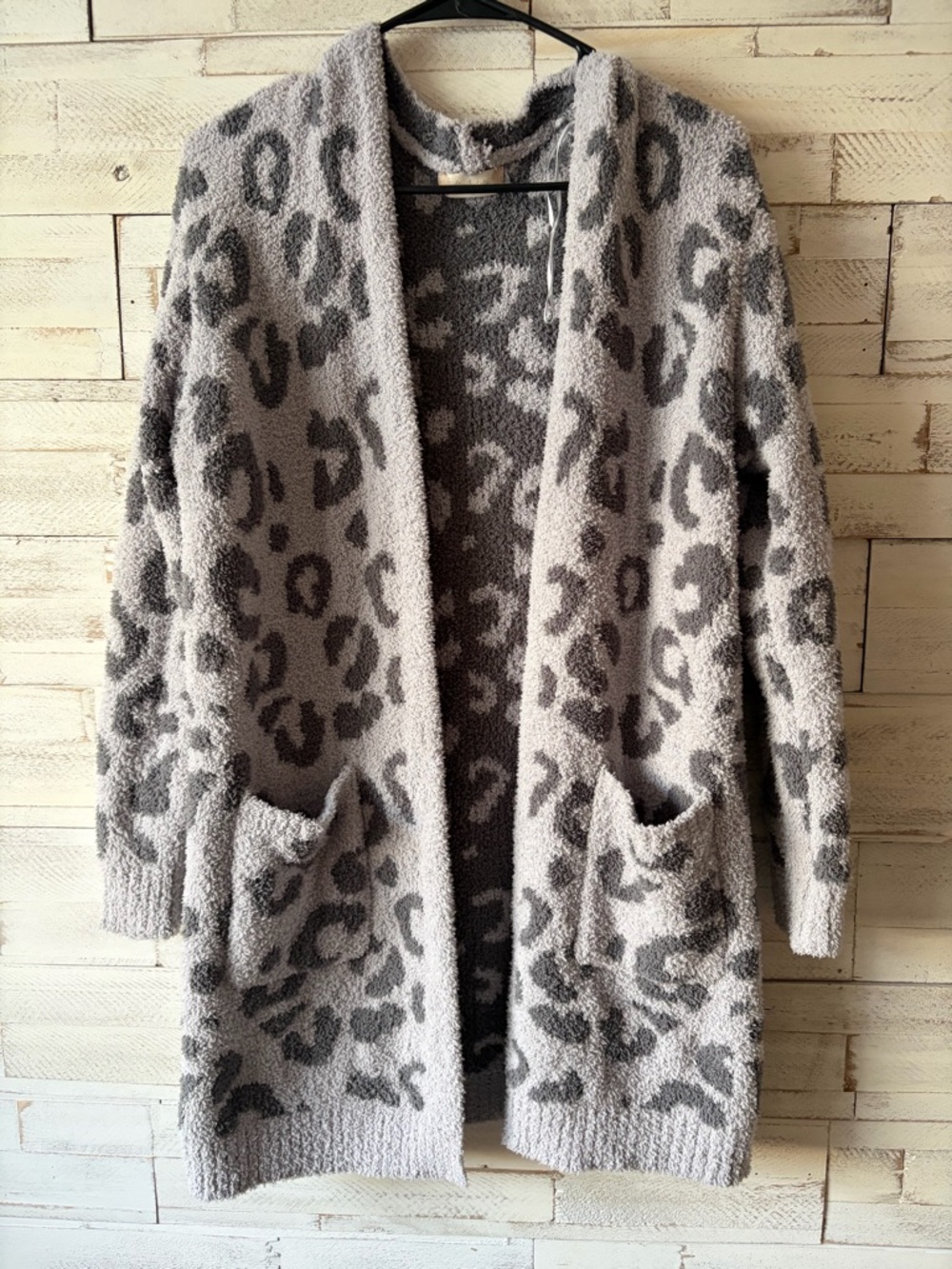 Cozy Leopard Print Open Cardigan Sweater - Gray Altar’d State S/M oversized